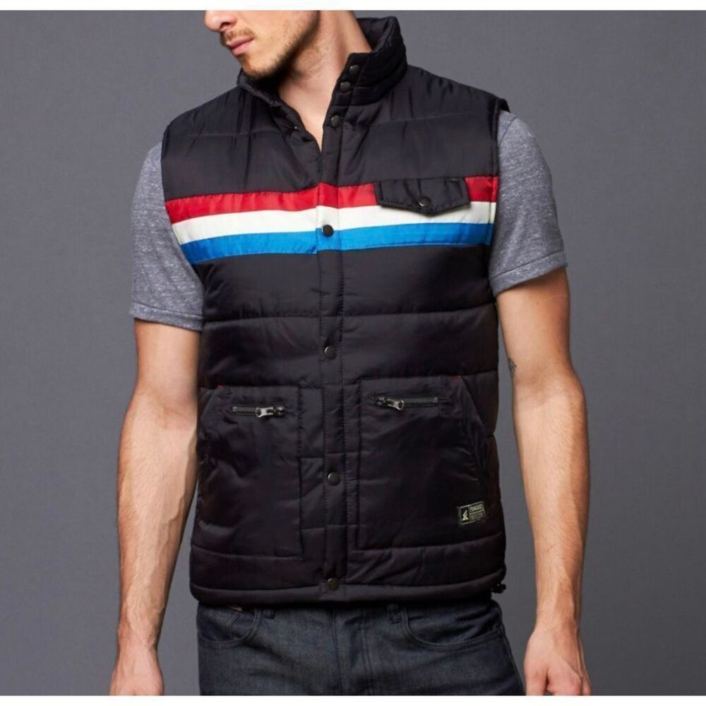 Fyasko Clothing Mork Retro Stripe Black Puffer Winter Vest Men's XL